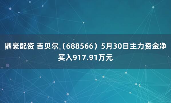 鼎豪配资 吉贝尔（688566）5月30日主力资金净买入917.91万元